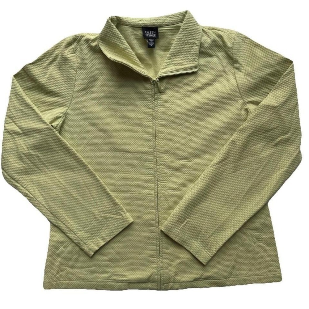 Eileen Fisher Womens Chartreuse Green Diamond Textured Full Zip Jacket Size S